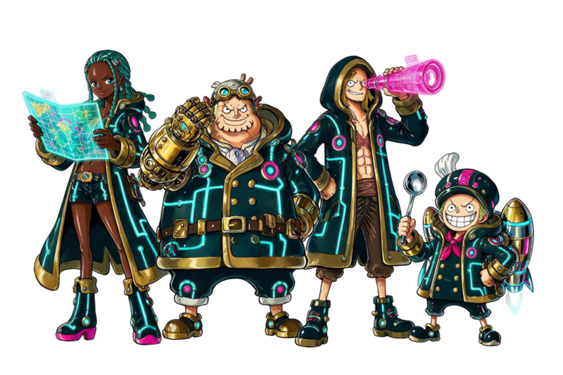 Illustration of the Beyond Blue Digital crew: a navigator, a shipwright, a lookout and a cook.
